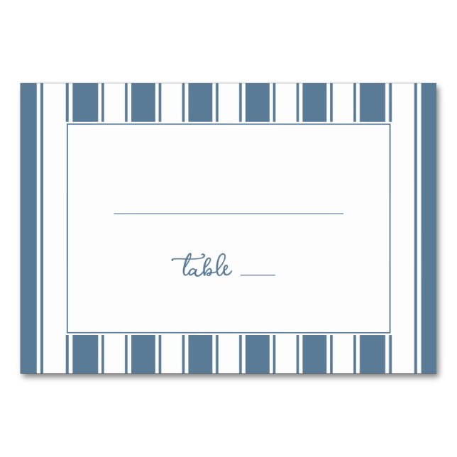 Elegant Blue Stripes Table Number (Front)