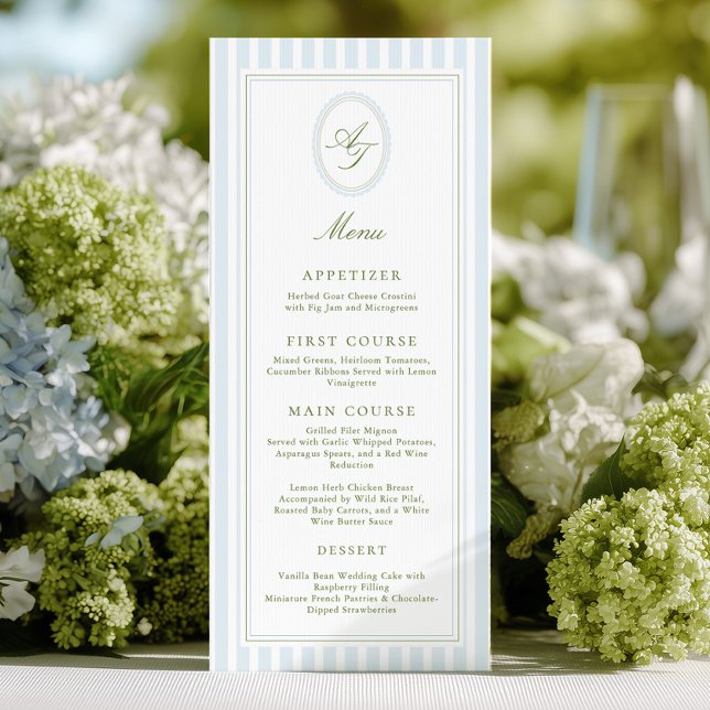 Elegant Blue Stripes Wedding Menu (Créateur téléchargé)