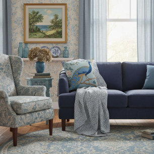 Elegant blue stylish retro pattern for her  throw pillow