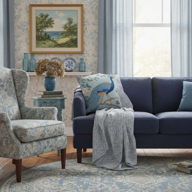 Elegant blue stylish retro pattern for her  throw pillow (Creator Uploaded)