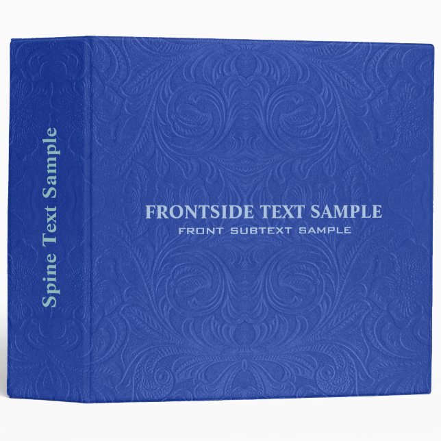 Elegant Blue Suede Leather Look Embossed Flowers Binder (Front/Spine)