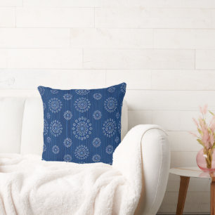 Elegant Blue Sunmica Texture with Floral Pattern Throw Pillow