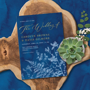 Elegant Blue Sunprint Boho Botanical Wedding Gold