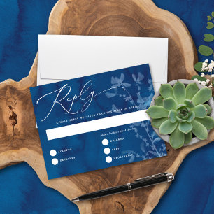 Elegant Blue SunPrint Botanical Wedding Reply Card
