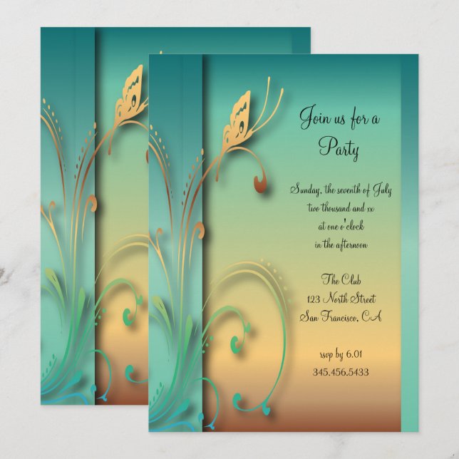 Elegant Blue Sunset Butterfly Party Template (Front/Back)