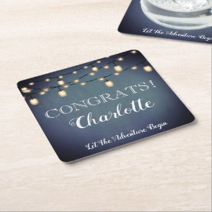 Elegant Blue Surprise Retirement Party  Napkins Square Paper Coaster