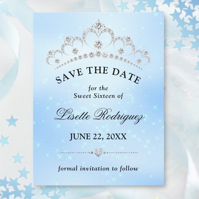 Elegant Blue Sweet Sixteen Save The Date Postcard (Creator Uploaded)
