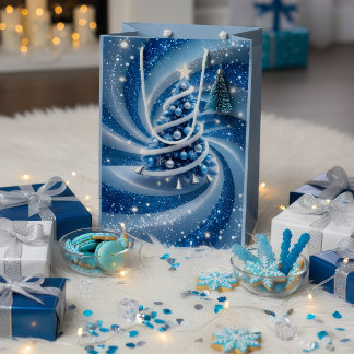 Elegant Blue Swirl Christmas Tree Gift Bag