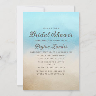 Elegant Blue Tan Beach Ocean Bridal Shower Invitation