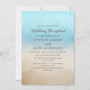 Elegant Blue Tan Beach Ocean Wedding Reception Invitation