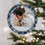 Elegant Blue Tartan Plaid Christmas Monogram Photo Ceramic Ornament<br><div class="desc">Elegant blue tartan plaid photo christmas keepsake ornament designed for the holiday season! Featuring your favorite picture on the front,  with monogram name and white typography on the reverse. All text can be personalized.</div>