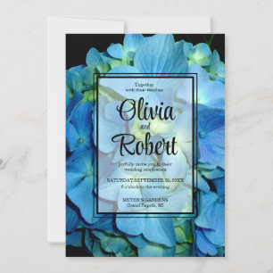 Elegant blue teal floral hydrangeas roses Wedding Invitation