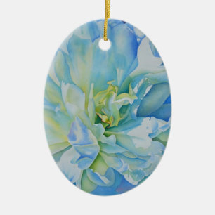 Elegant blue teal floral watercolor ceramic ornament