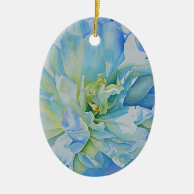 Elegant blue teal floral watercolor  ceramic ornament (Front)