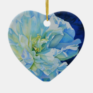 Elegant blue teal floral watercolor ceramic ornament