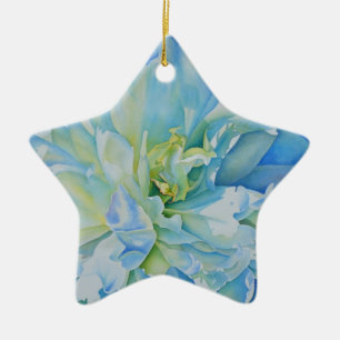 Elegant blue teal floral watercolor  ceramic ornament
