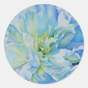 Elegant blue teal floral watercolor  classic round sticker