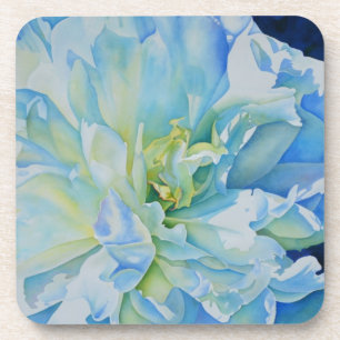 Elegant blue teal floral watercolor  coaster