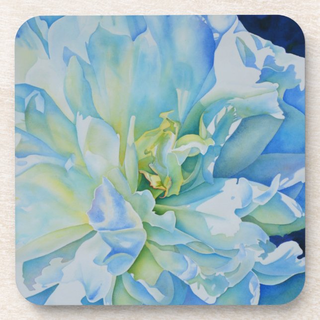 Elegant blue teal floral watercolor  coaster (Front)