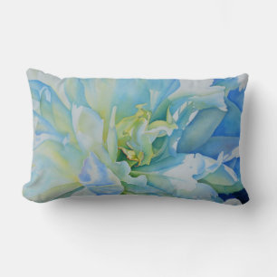 Elegant blue teal floral watercolor lumbar pillow