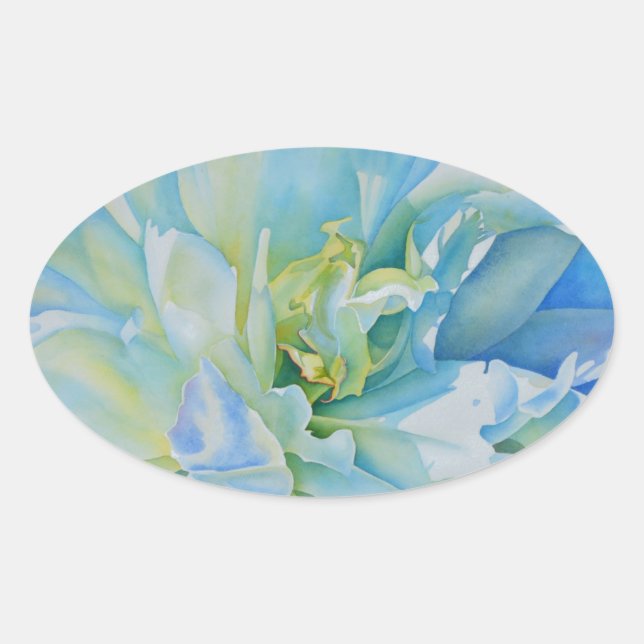 Elegant blue teal floral watercolor  oval sticker (Front)