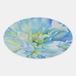 Elegant blue teal floral watercolor  oval sticker