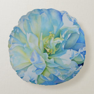 Elegant blue teal floral watercolor round pillow