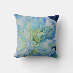 Elegant blue teal floral watercolor throw pillow