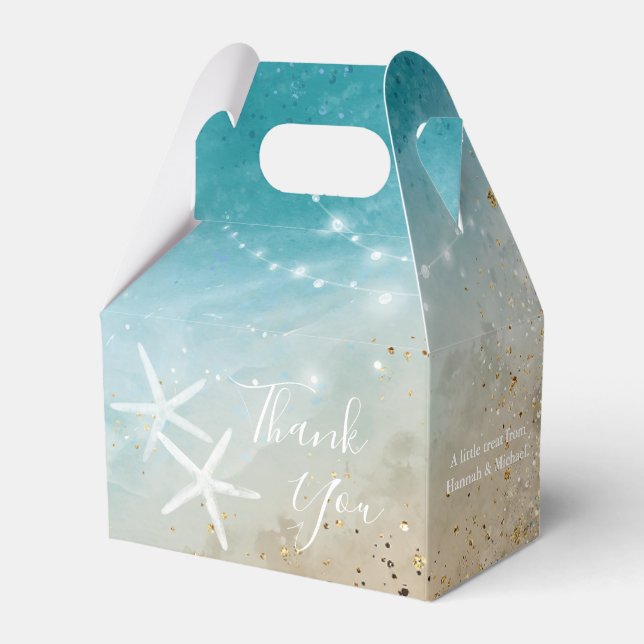 Elegant Blue Teal Thank You Starfish Beach Wedding Favor Box (Front Side)