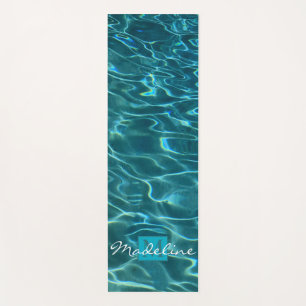Elegant blue teal water pattern monogram yoga mat