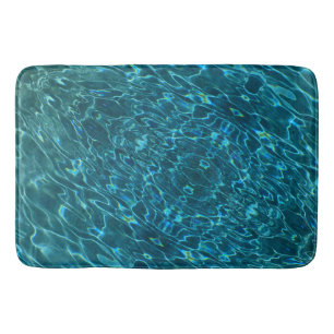 Elegant blue teal water pattern ocean lake waves bath mat