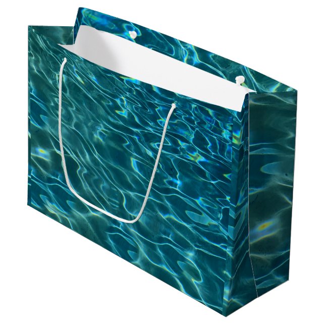 Elegant blue teal water pattern ocean lake waves large gift bag (Front Angled)