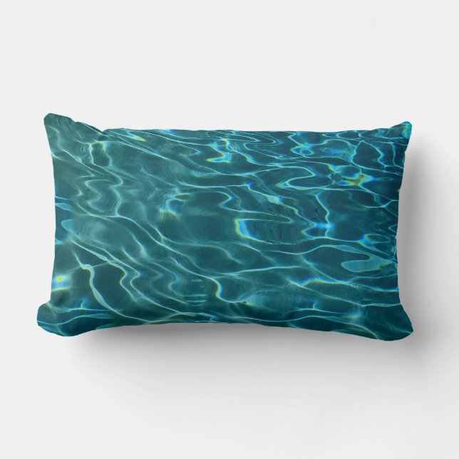 Elegant blue teal water pattern ocean lake waves lumbar pillow (Front)