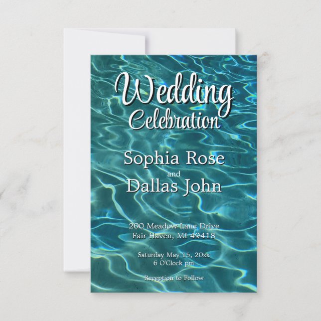 Elegant blue teal water pattern ocean lake Wedding Invitation (Front)