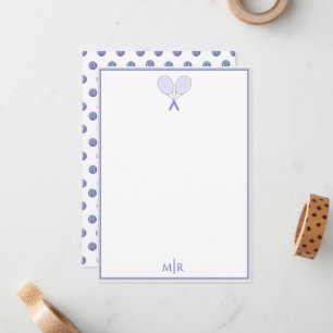Elegant Blue Tennis Letter Monogram Flat Note Card