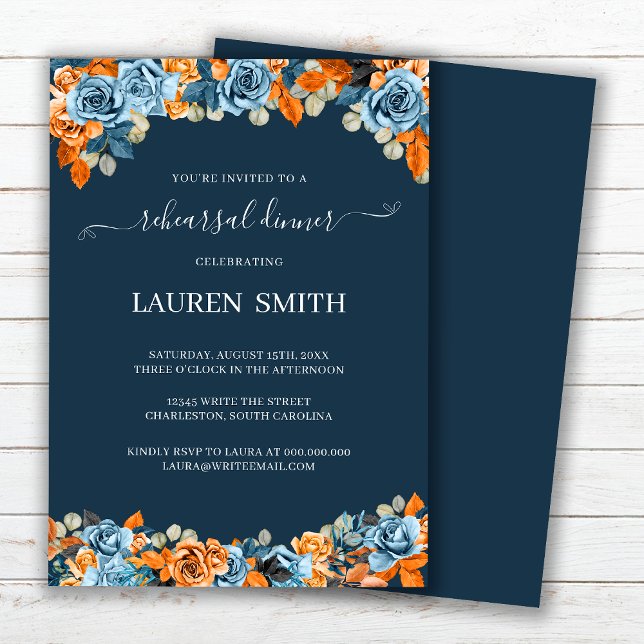 Elegant Blue Terracota Wedding Rehearsal Dinner Invitation (Creator Uploaded)