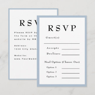 Elegant Blue Timeless Wedding RSVP Card