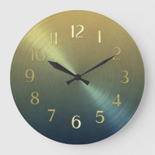 Elegant Blue to Gold Ombre Gradient Large Clock