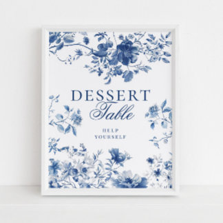 Elegant Blue Toile Chinoiserie Dessert Table Sign