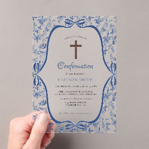Elegant Blue Toile de jouy baptism Acrylic Invitations