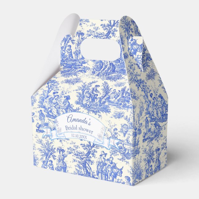 Elegant blue toile de jouy Bridal shower Favor Box (Front Side)