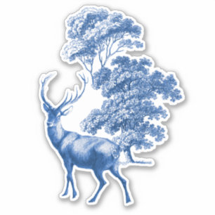 Elegant Blue Toile Deer in Forest