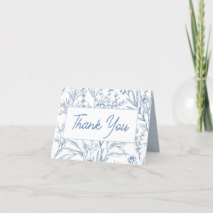Elegant Blue Toile Floral Blank Thank You Card
