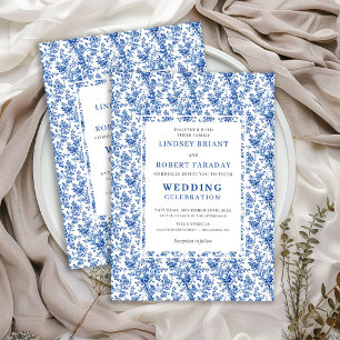 Elegant Blue Toile Floral Classic Wedding Invites