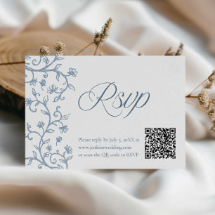 Elegant Blue Toile RSVP QR Wedding Card