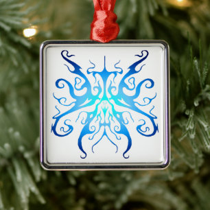 Elegant Blue Tribal Mask Abstract Design Metal Ornament