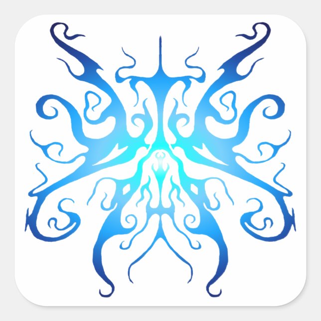 Elegant Blue Tribal Mask Abstract Design Square Sticker (Front)