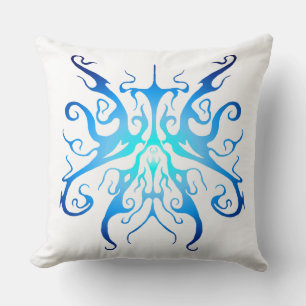 Elegant Blue Tribal Mask Abstract Design Throw Pillow