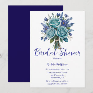 Elegant Blue Turquoise Floral Bridal Shower Invitation