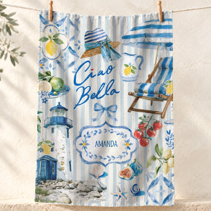 Elegant Blue Turquoise Majolica Citrus Collage Kitchen Towel